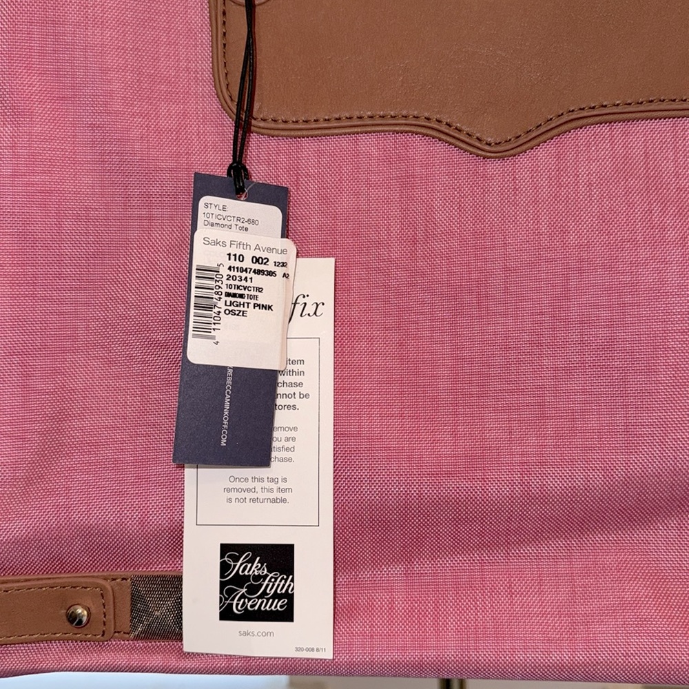 NWT Rebecca Minkoff Pink Canvas With Leather Trim Diamond Tote Size O/S - Picture 8 of 12